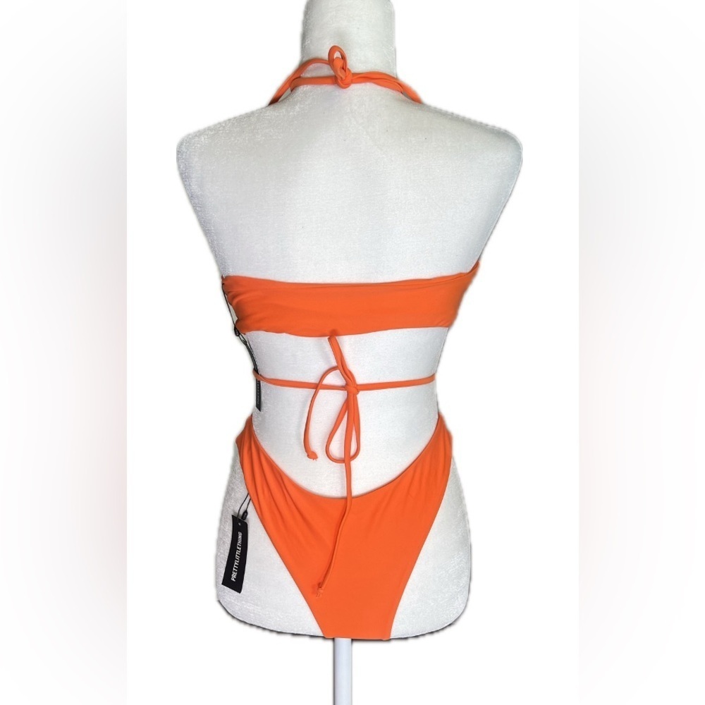 NWT PrettyLittleThing orange o ring halter top bikini set size UK12 US8 - Picture 5 of 10